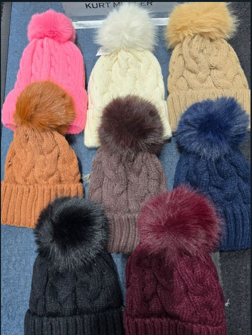 Cable Pompom hats