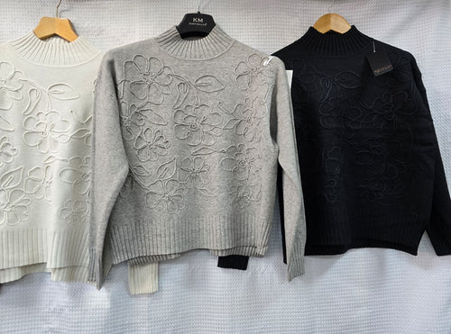 Tonal Embroidery Rose Knit Jumper