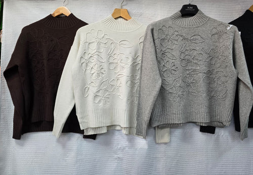 Tonal Embroidery Rose Knit Jumper