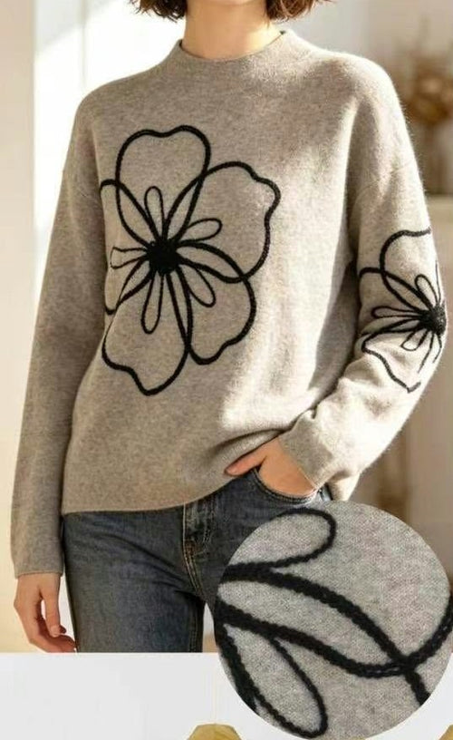 Cornelli Embroidery Turtle Neck Knit