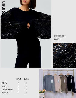Sequin Batwing Sleeve Fine Knit
