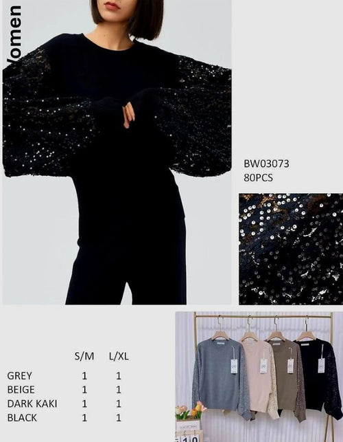 Sequin Batwing Sleeve Fine Knit