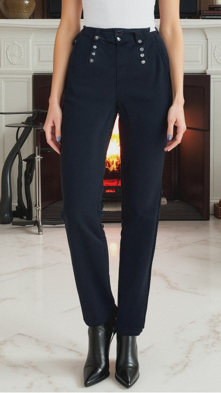 Voggo Black Wide Leg Jeans with Silver Buttons