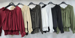 Plain Ruffle Bardot Blouse