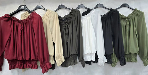 Plain Ruffle Bardot Blouse