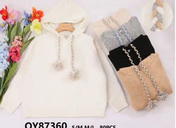 Soft Touch Contrast Tassle Hoodie Jumper