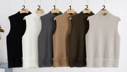 Ribbed Turtle Neck Sleeveless Knit Vest with Faux Fur Trim