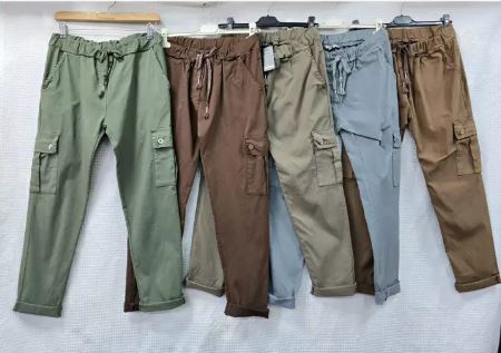Plain Cargo Stud Pocket Bi-Stretch Magic Trousers