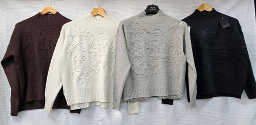 Tonal Embroidery Rose Knit Jumper