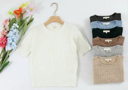 Wool Blend Cable Crew Neck Knit