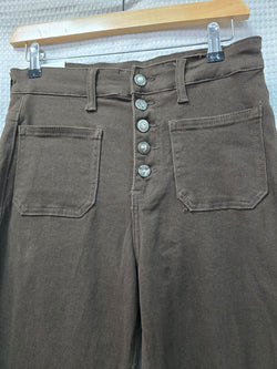 Chocolate Brown Two Front Pocket Crystal Button Wide Leg Voggo Jeans