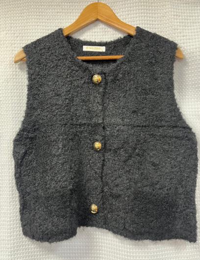 Wool Blend Gold Button Boucle Vest