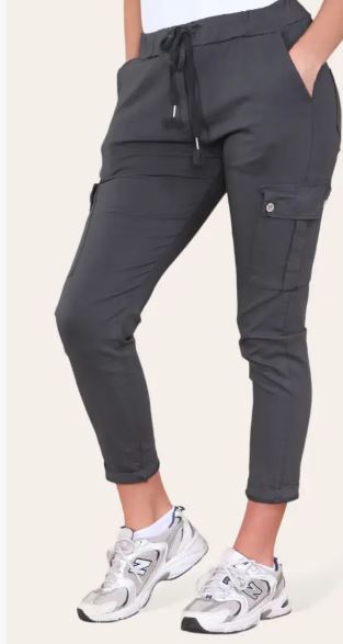 Plain Cargo Stud Pocket Bi-Stretch Magic Trousers
