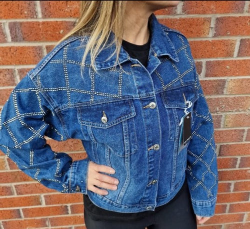 Criss Cross Diamante Stud Denim Cotton Jacket