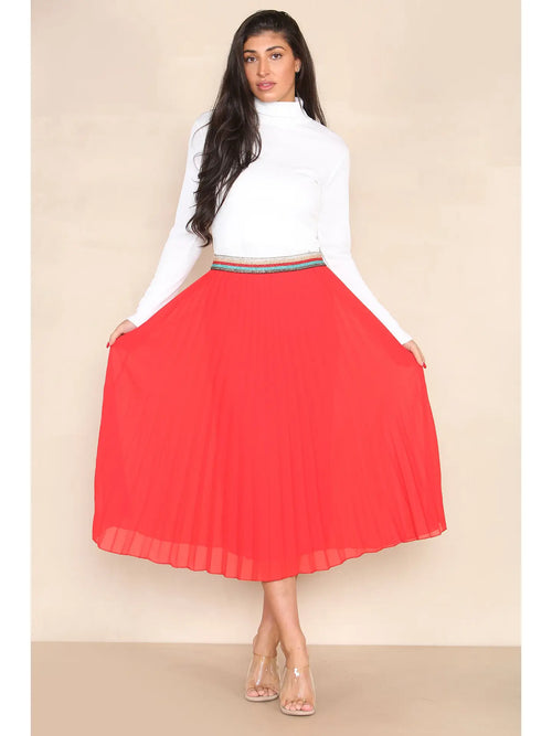 Pleated MIDI Skirt with Rainbow Elasticated Waistband