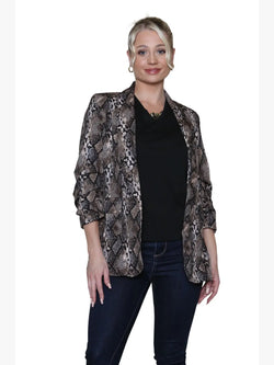 Oversized Reptile Print Rouched Sleeve Blazer