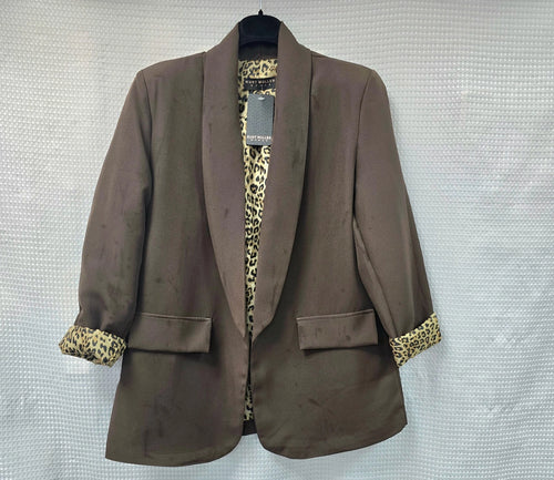 Leopard Trim Turn Up Sleeve Blazer
