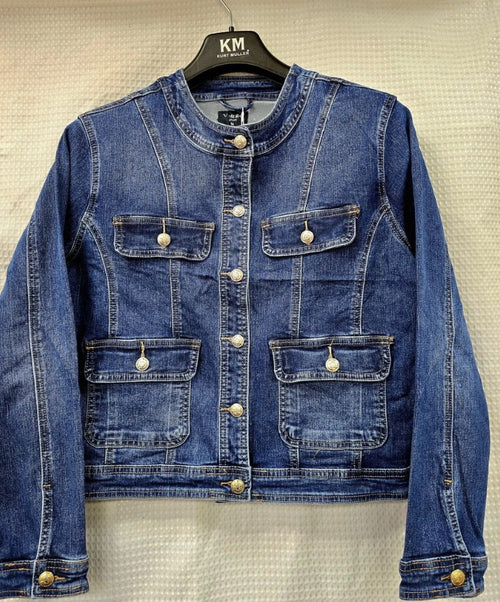 Voggo Gold Button Mandarin Denim Jacket