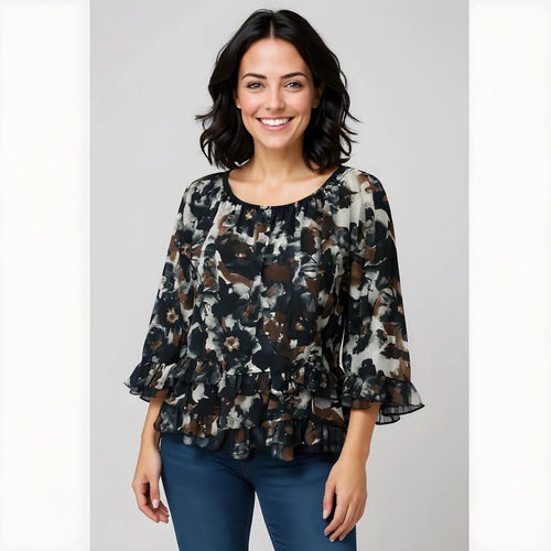 Marble Frill Hem Tier Blouse (6 Colors)