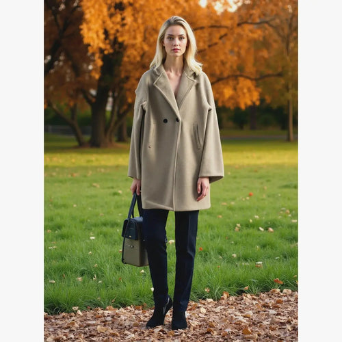 Soft Touch Lined Coat with Detachable Leopard Ruffle Brooch