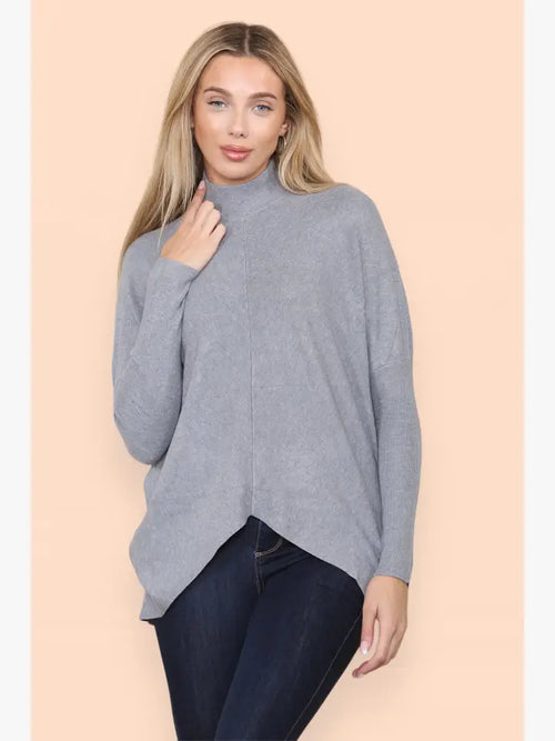 High Low Turtle Neck Ribbed Knit Jumper