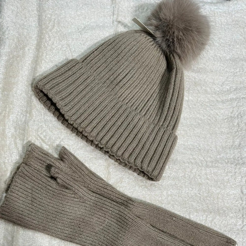 Two Piece Pom Hat and Gloves Set