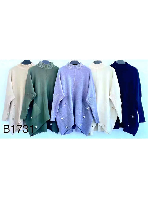 High Low Button Pocket Knit Jumper