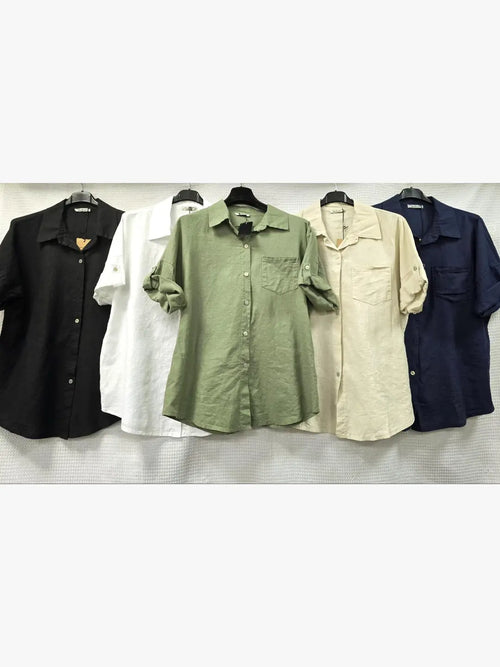 Linen Cotton Blend Turn Up Sleeve Shirt