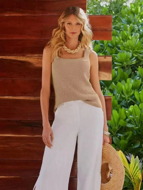 Side Split Wide Leg Linen Cotton Trousers