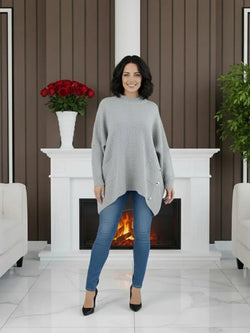 High Low Button Pocket Knit Jumper