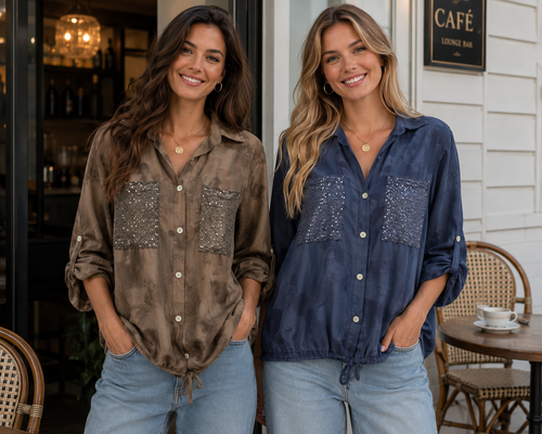 Sequin Pocket Marble Shirt