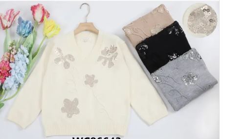 Sequin floral V Knit