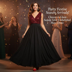 Sequin Velour Crossover Neck Maxi Dress