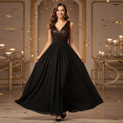 Sequin Velour Crossover Neck Maxi Dress