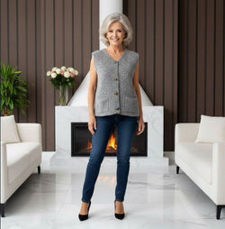 Wool Blend Gold Button Boucle Vest
