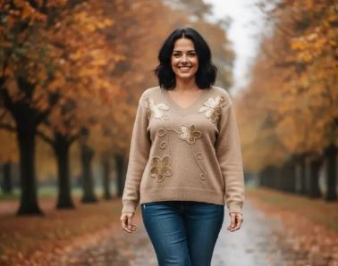 Sequin floral V Knit