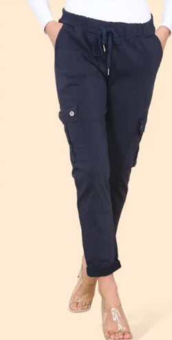 Plain Cargo Stud Pocket Bi-Stretch Magic Trousers
