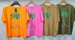 Palm Print Cotton High Low Tshirt