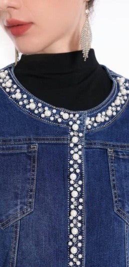 Plus Size Pearl Diamante Denim Jacket
