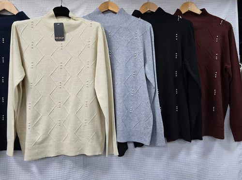 Pearl Embellished Textured Knit Jumper