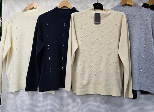 Pearl Embellished Textured Knit Jumper