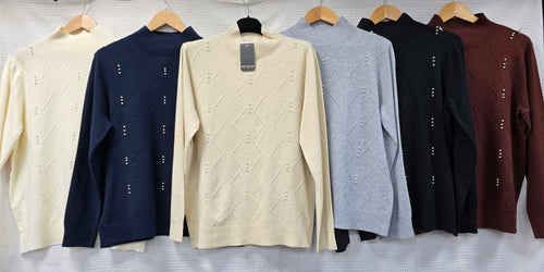 Pearl Embellished Textured Knit Jumper