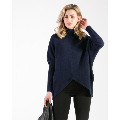 High Low Turtle Neck Ribbed Knit Jumper