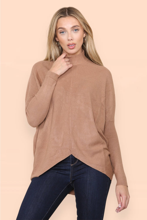 High Low Turtle Neck Ribbed Knit Jumper