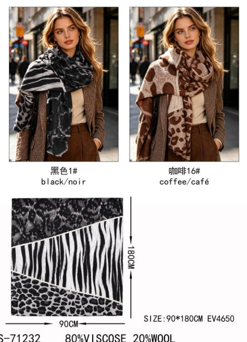 Multi Animal Fine Knitted Scarf