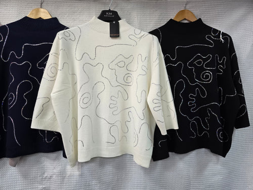 Diamante Swirl Turtle Neck Knit Jumper