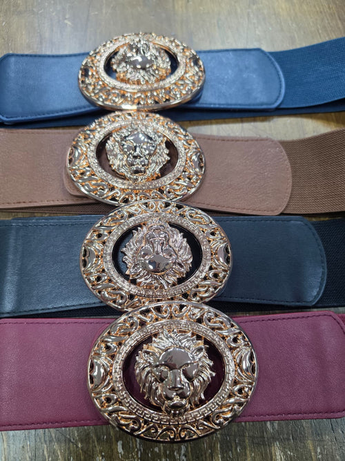 Gold Lion Buckle Thick Stretch Belt