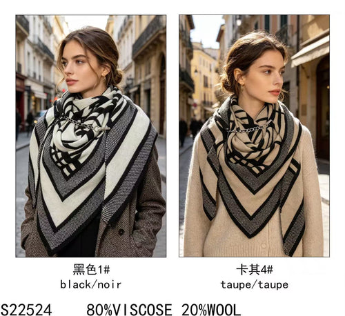 Handkerchief Wool Blend Chain Clip Scarf