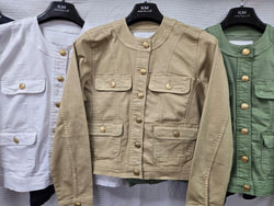 Gold Button Mandarin Cotton Stretch Jacket