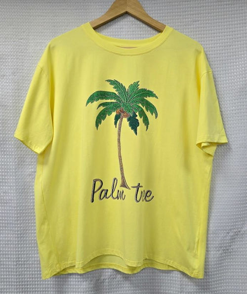 Palm Print Cotton High Low Tshirt